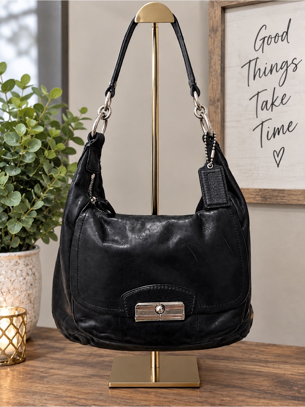 Vintage Coach Kristin Black Leather Hobo Shoulder Bag Slouchy Purse 19293